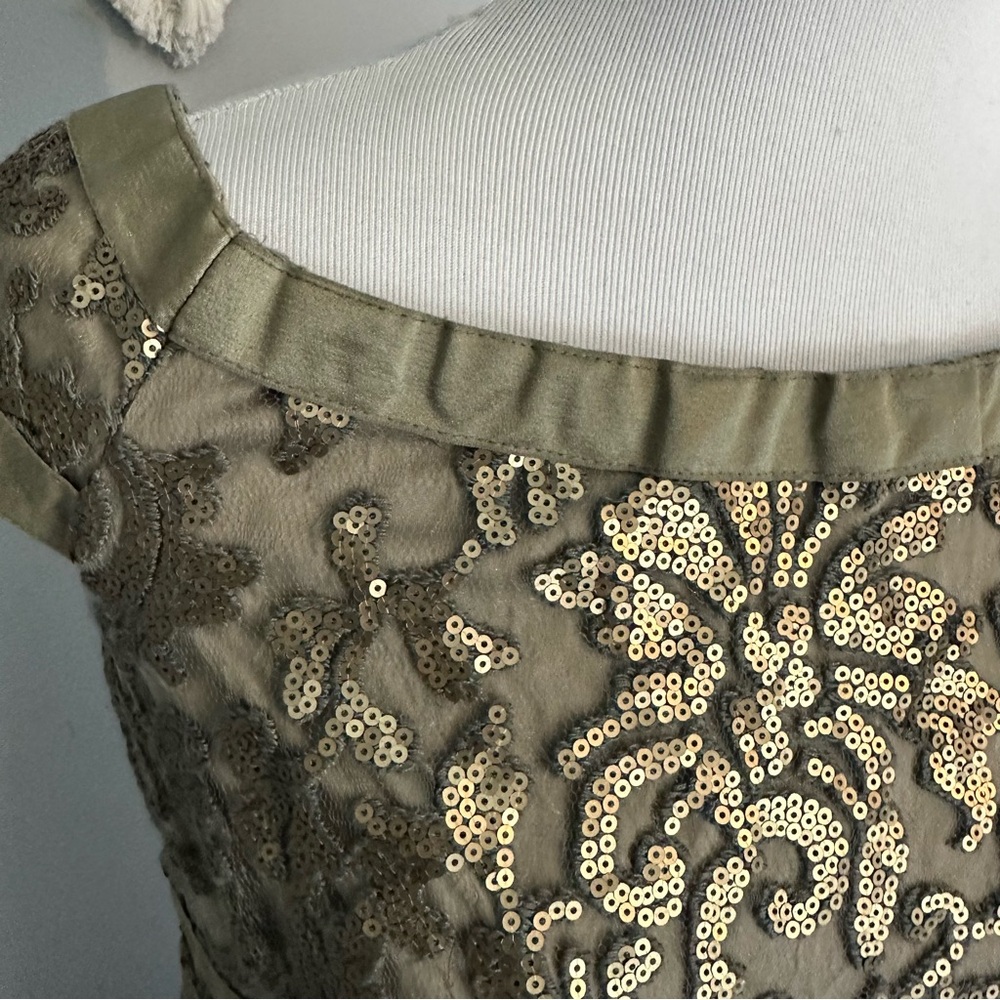 Tadashi Shoji Lace Sequin Gown in Gold and Olive - Picture 6 of 12